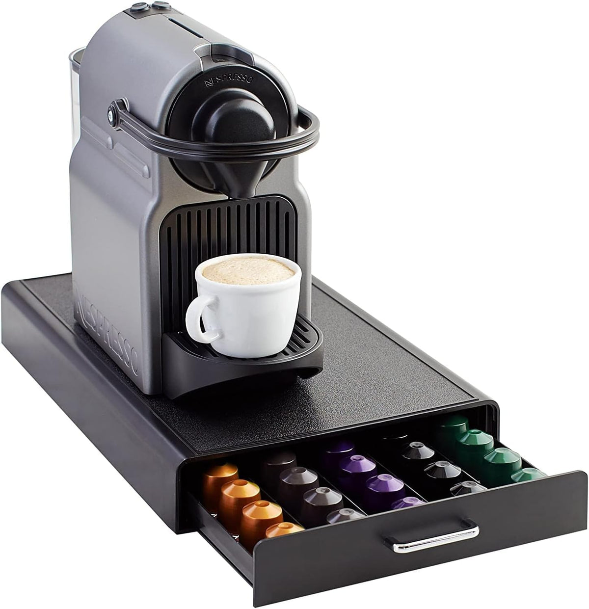Amazon Basics Nespresso OriginalLine drawer holds up to 50 capsules for organized mornings.