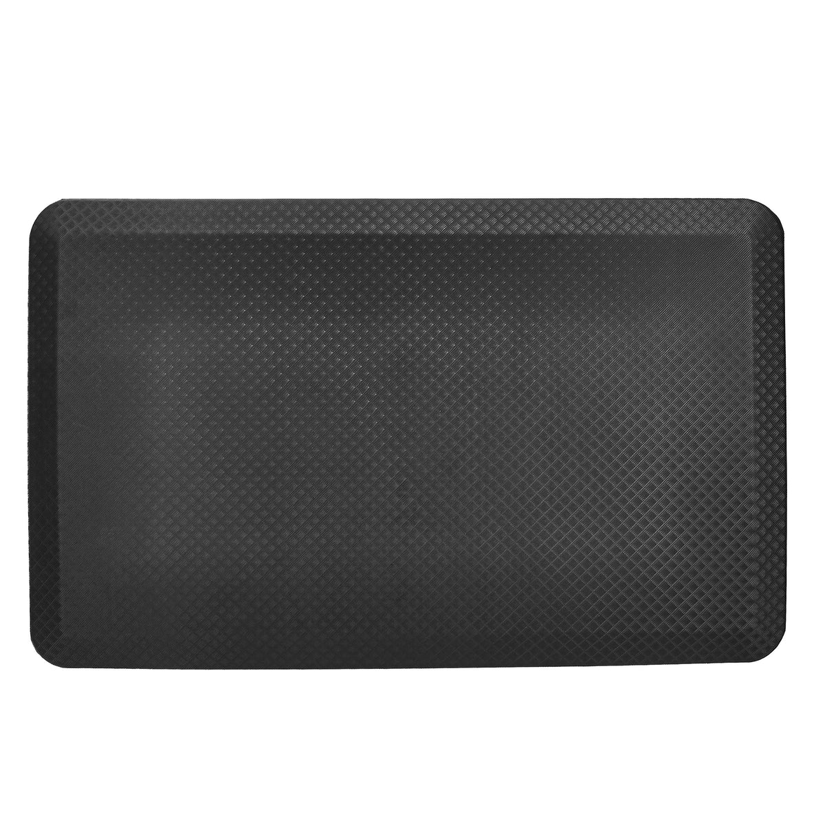 Amazon Basics rectangular anti-fatigue mat under a standing desk provides lasting comfort.