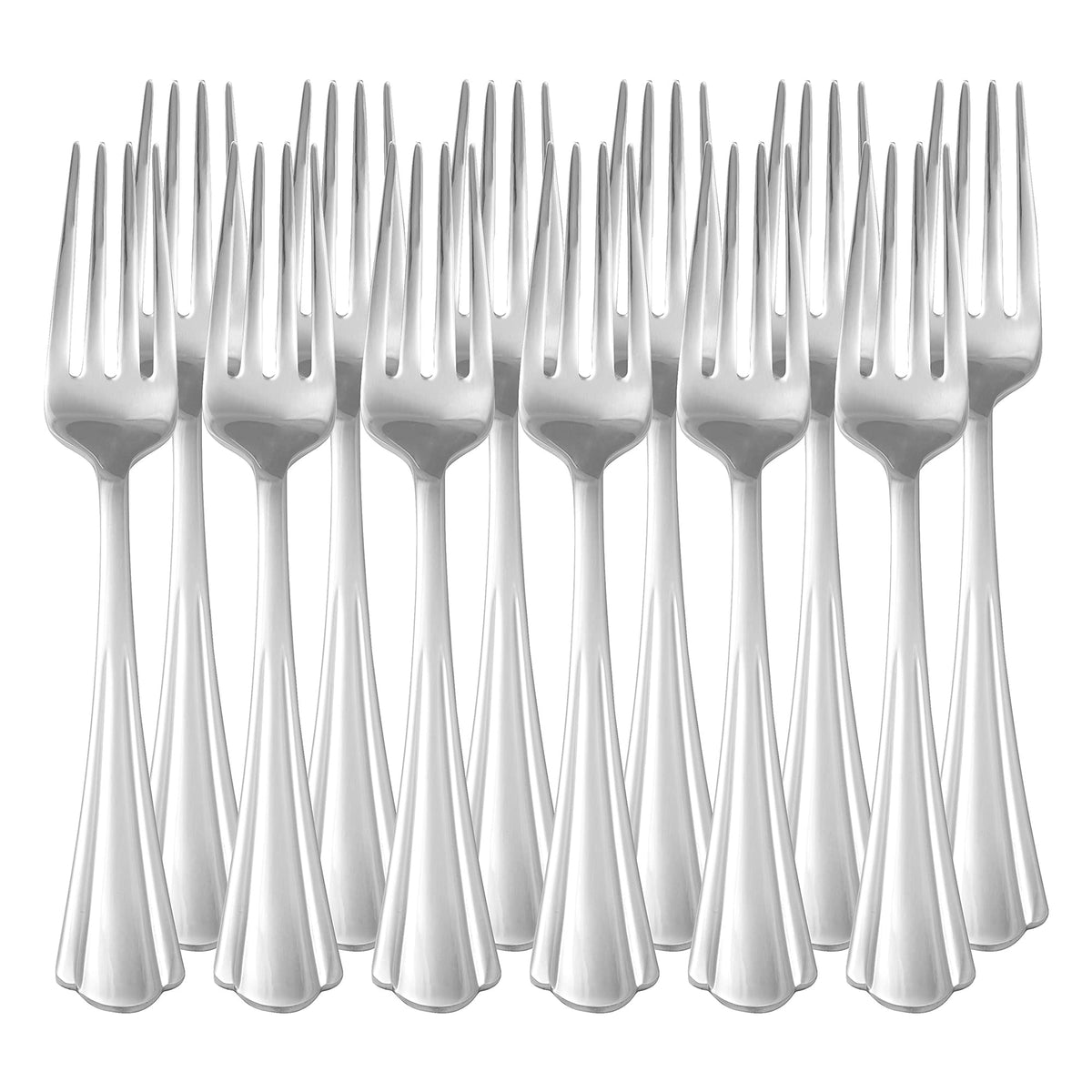 Amazon Basics silver finish dinner forks add a classic touch to meals.