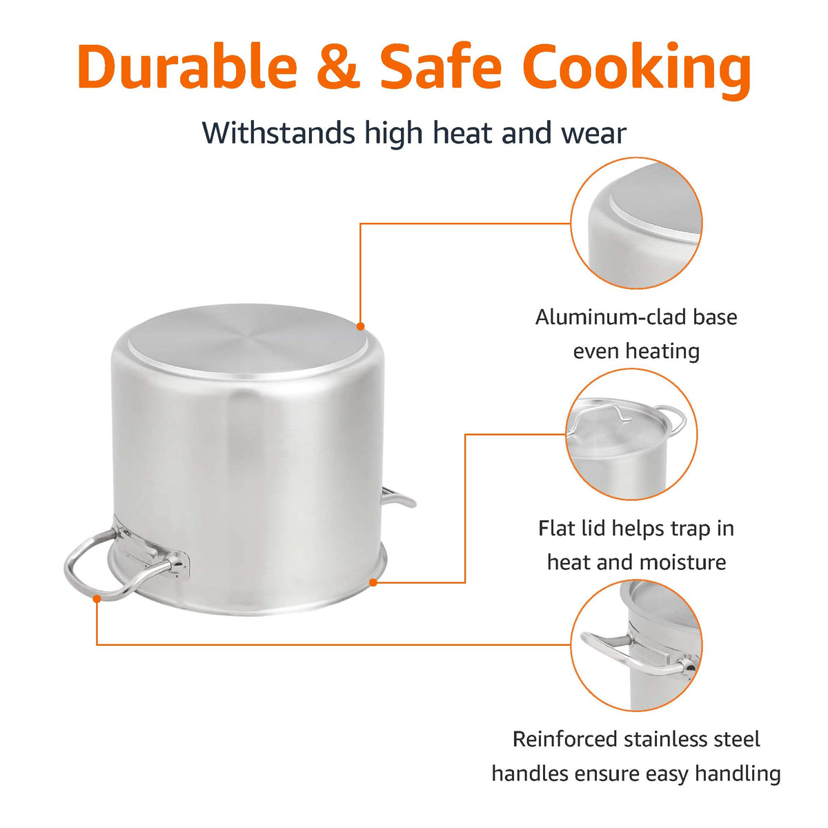 Amazon Basics stainless steel aluminum-clad base, ensures even heat distribution.