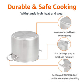Amazon Basics stainless steel aluminum-clad base, ensures even heat distribution.