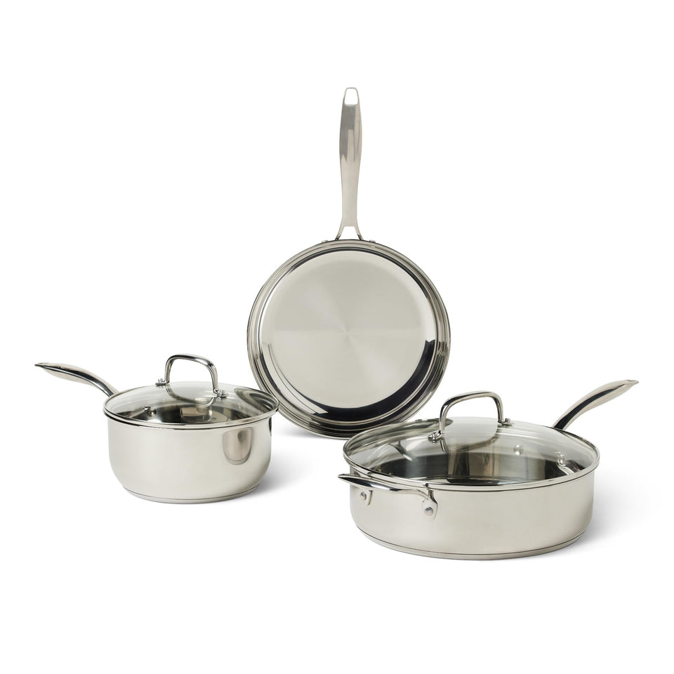 Amazon Basics stainless steel 10-inch frypan with even heat for quick meals
