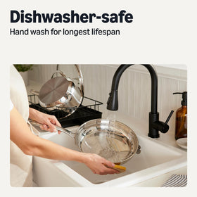 Amazon Basics dishwasher-safe cookware ready for quick cleanup after cooking