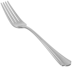 Amazon Basics stainless steel dinner forks with scalloped edge for elegant table settings.
