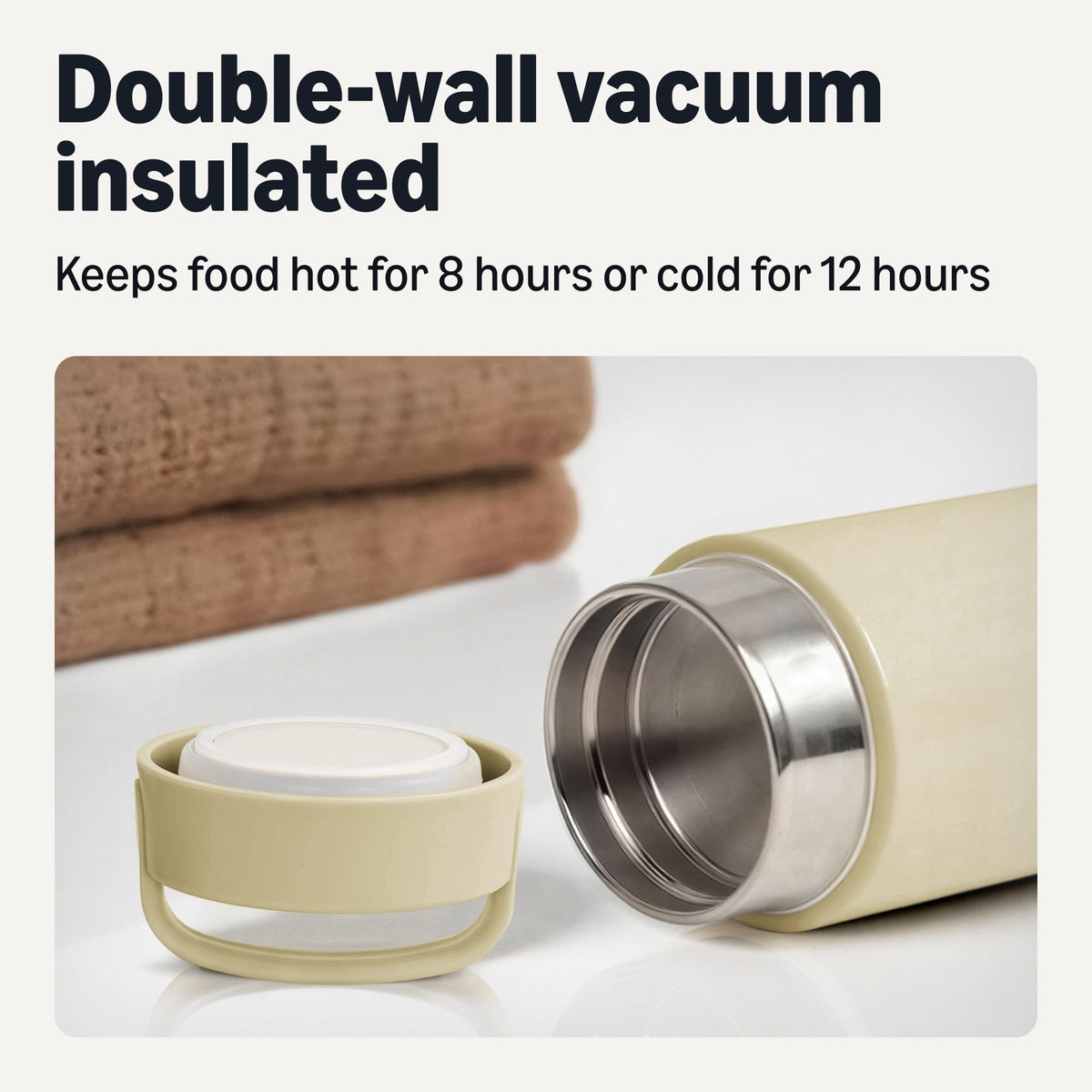 Amazon Basics thermos with leakproof lid for secure transport.