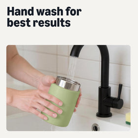 Amazon Basics olive color thermos complements kitchen and on-the-go meals.