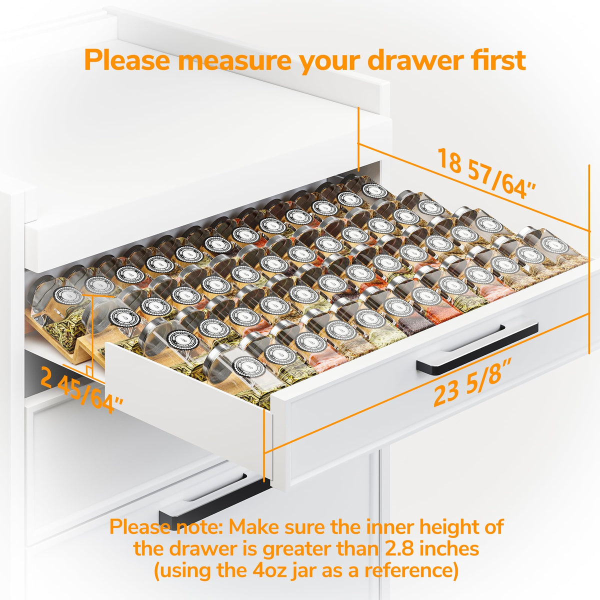 AMBIRD 48-jar capacity spice rack keeps jars neatly organized.