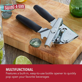 Amco Swing-A-Way can opener steel black grip detail promotes steady control.
