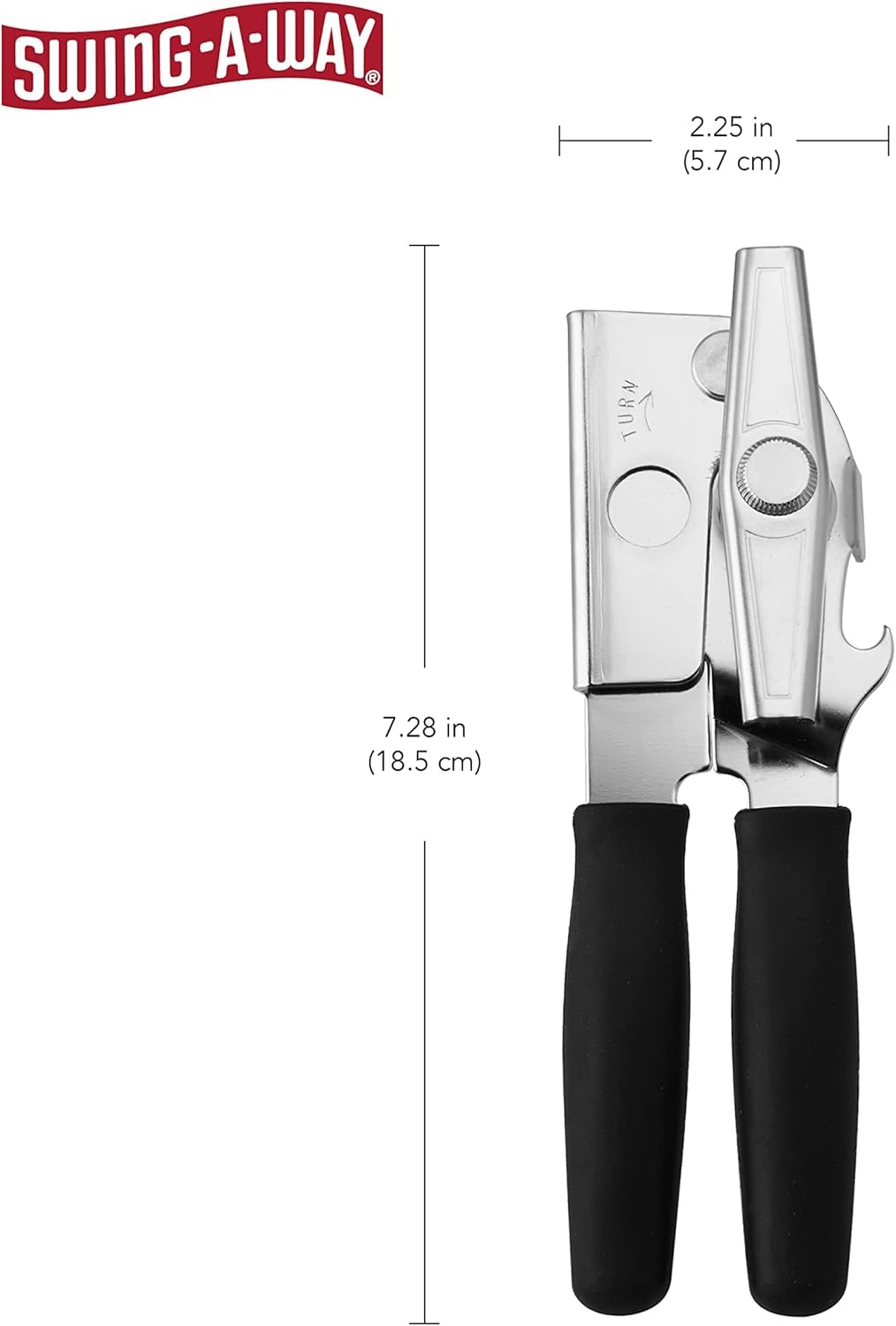 Amco Swing-A-Way can opener steel black side handle for comfortable grip.