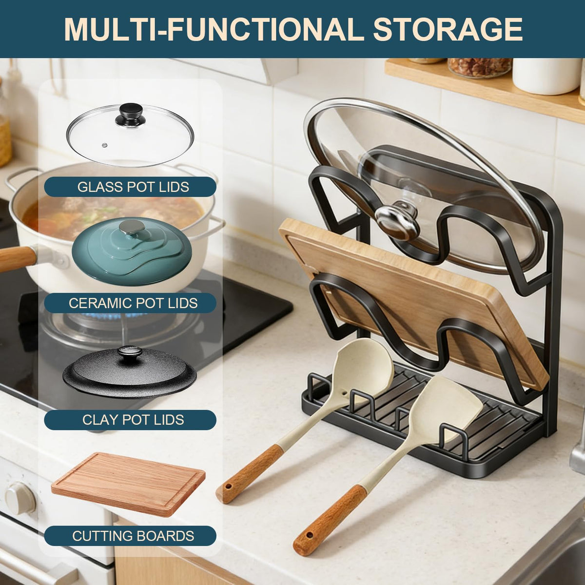 AMDISI pot lid storage rack carbon steel construction is rust-resistant