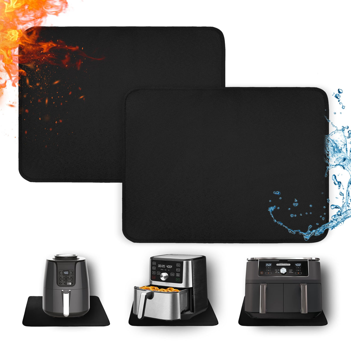 Amerbro fireproof mat under an air fryer protects countertops from heat.
