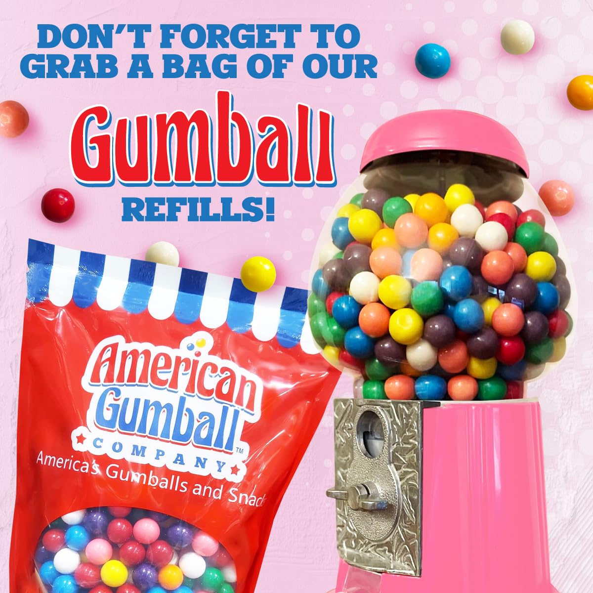 American Gumball Company pink metal gumball machine coin-operation feature for mixed coin use.