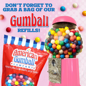 American Gumball Company pink metal gumball machine coin-operation feature for mixed coin use.