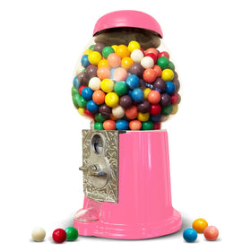 American Gumball Company pink metal gumball machine front view with retro charm and sturdy build.