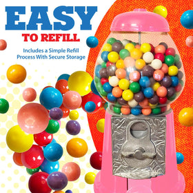 American Gumball Company pink metal gumball machine refill access for quick snack restocks.