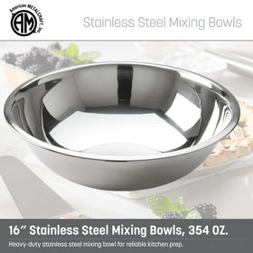 American Metalcraft large-capacity mixing bowl in durable rust-resistant stainless steel for dough prep and batters.