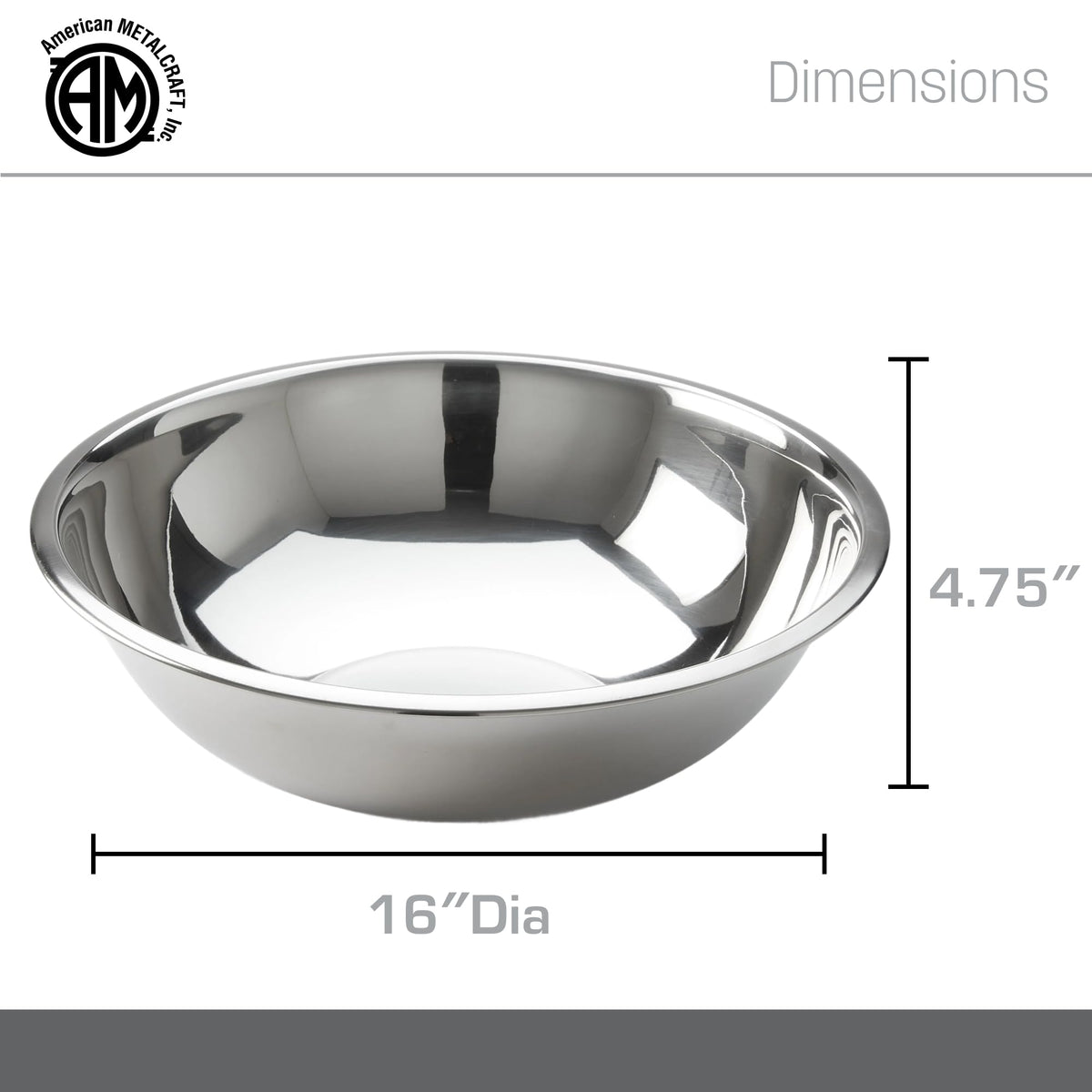 American Metalcraft mixing bowl ideal for dough, dressings, and batters for versatile kitchen prep.