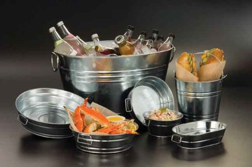 American Metalcraft galvanized steel pail side view, showcasing a classic tabletop centerpiece option.