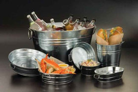 American Metalcraft galvanized steel pail side view, showcasing a classic tabletop centerpiece option.