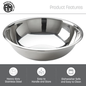 American Metalcraft 16-inch bowl showing rust-resistant stainless steel surface for everyday use.