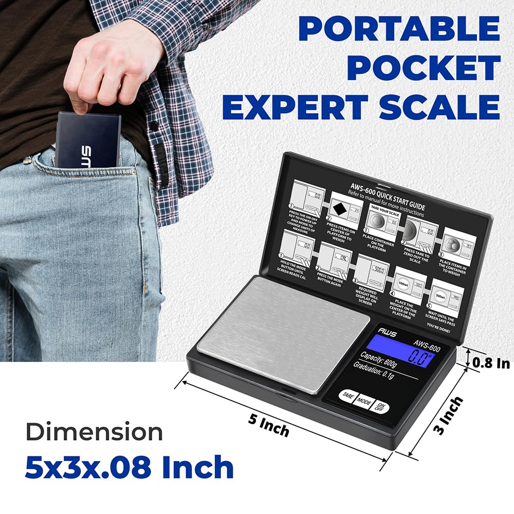 American Weigh Scales AWS-600 LCD display; clear readings for quick measurements.