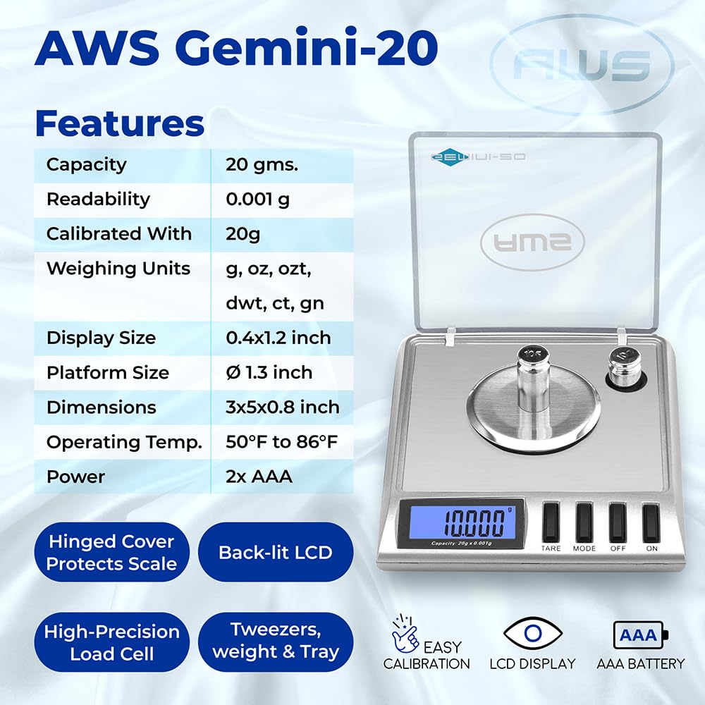 Gemini-20 suited for jewelry, gems, and powders with fine 0.001 g steps