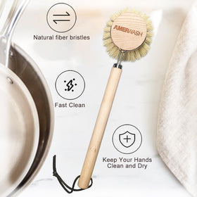 AMERWASH PLUS BPA-free wooden handle brush for safe daily cleaning.