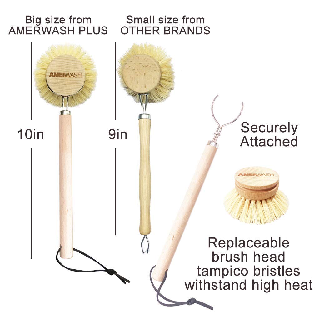 AMERWASH PLUS dish brush cleaning pots and glassware with care.