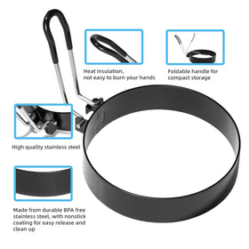 Ameupin 3.5-inch egg ring fits muffins for tidy breakfast sandwiches.