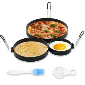 Ameupin 8-inch omelette ring on skillet for perfectly shaped omelets.