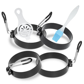 Ameupin stainless steel egg rings on the stove deliver flawless round eggs every time.
