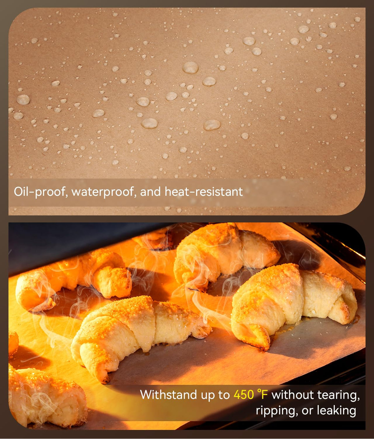 AMFOCUS heat-safe parchment works from -68°F to 450°F in ovens and air fryers.