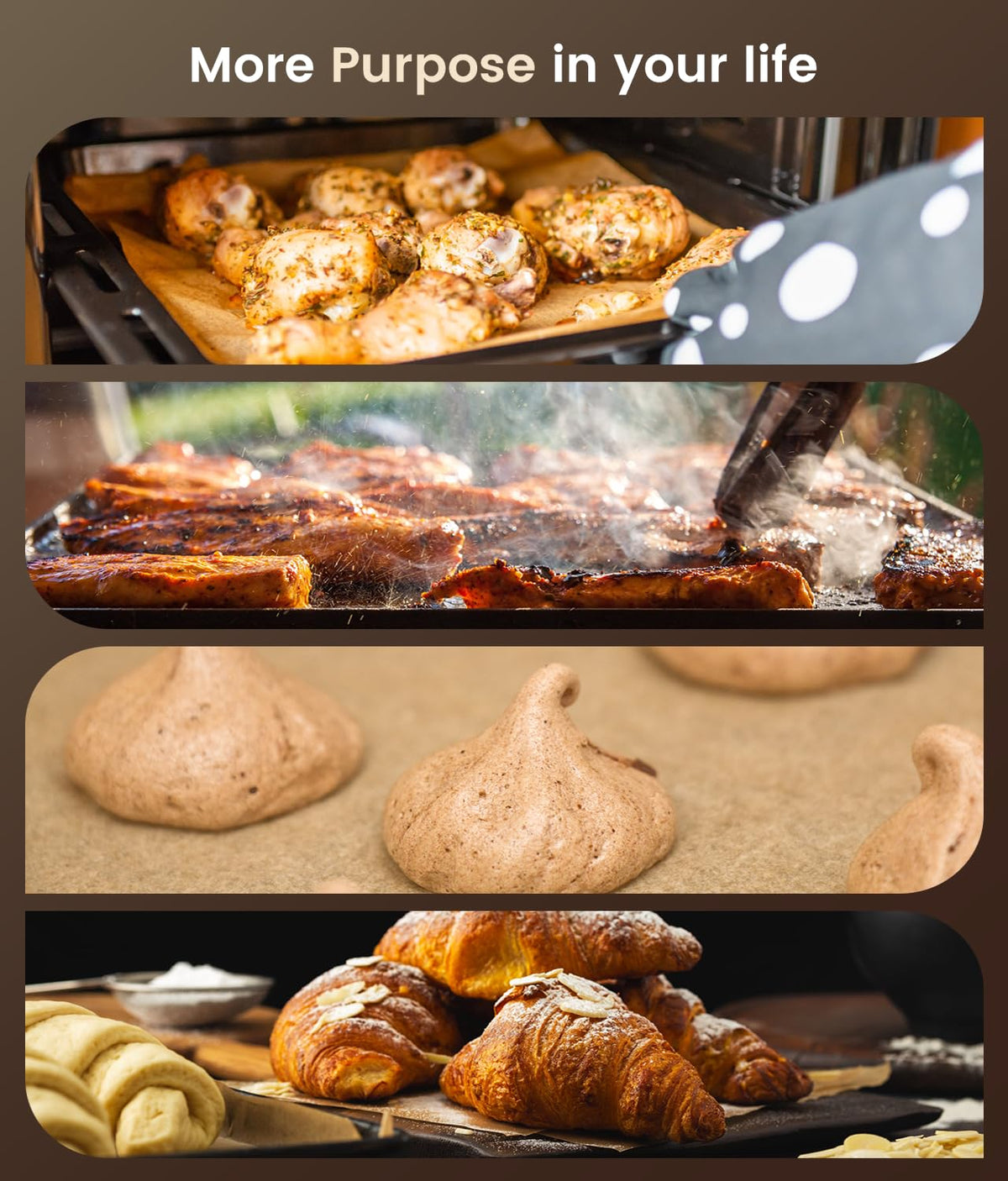 AMFOCUS sheets suitable for oven, air fryer, microwave, and freezer for versatile cooking.