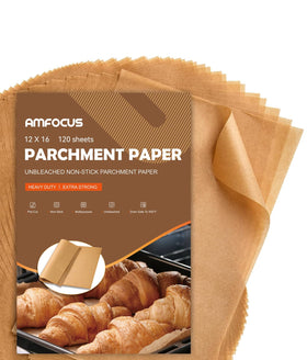AMFOCUS parchment paper 12x16 half-sheet; mess-free lining for cookies and pastries.