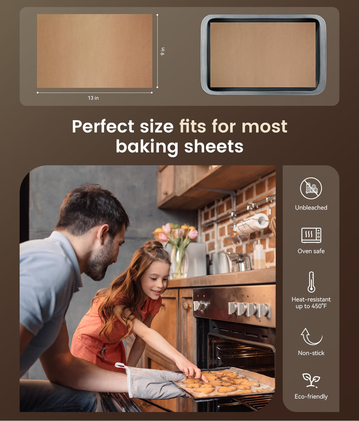 AMFOCUS pre-cut parchment sheets sized 9x13 inches fit quarter-sheet pans for quick prep.