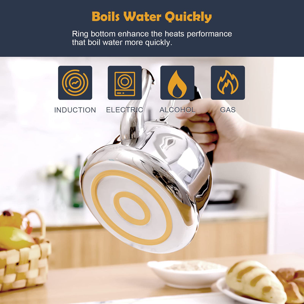 AMFOCUS induction-compatible kettle works on many stove tops