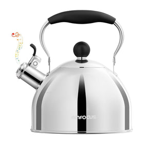 AMFOCUS tea kettle with loud whistle signals boiling, improving kitchen safety.