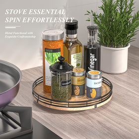 AMH 10in oak Lazy Susan 360 spin demonstrates quick reach for items