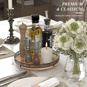 AMH 10in oak Lazy Susan on countertop enhances kitchen organization