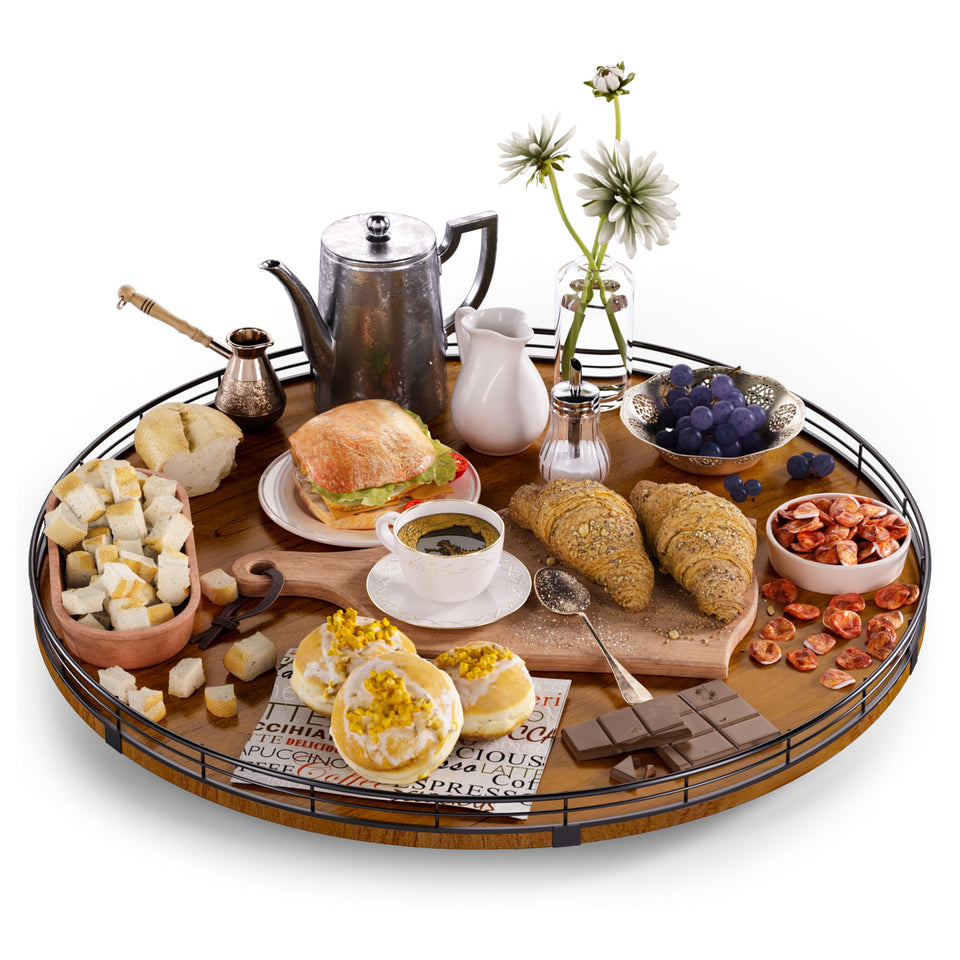 AMH 21-inch wooden Lazy Susan turntable with walnut base for easy reach