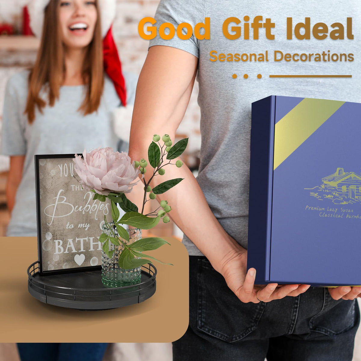 AMH 9-inch oak vanity turntable gift-ready packaging enhances gifting appeal