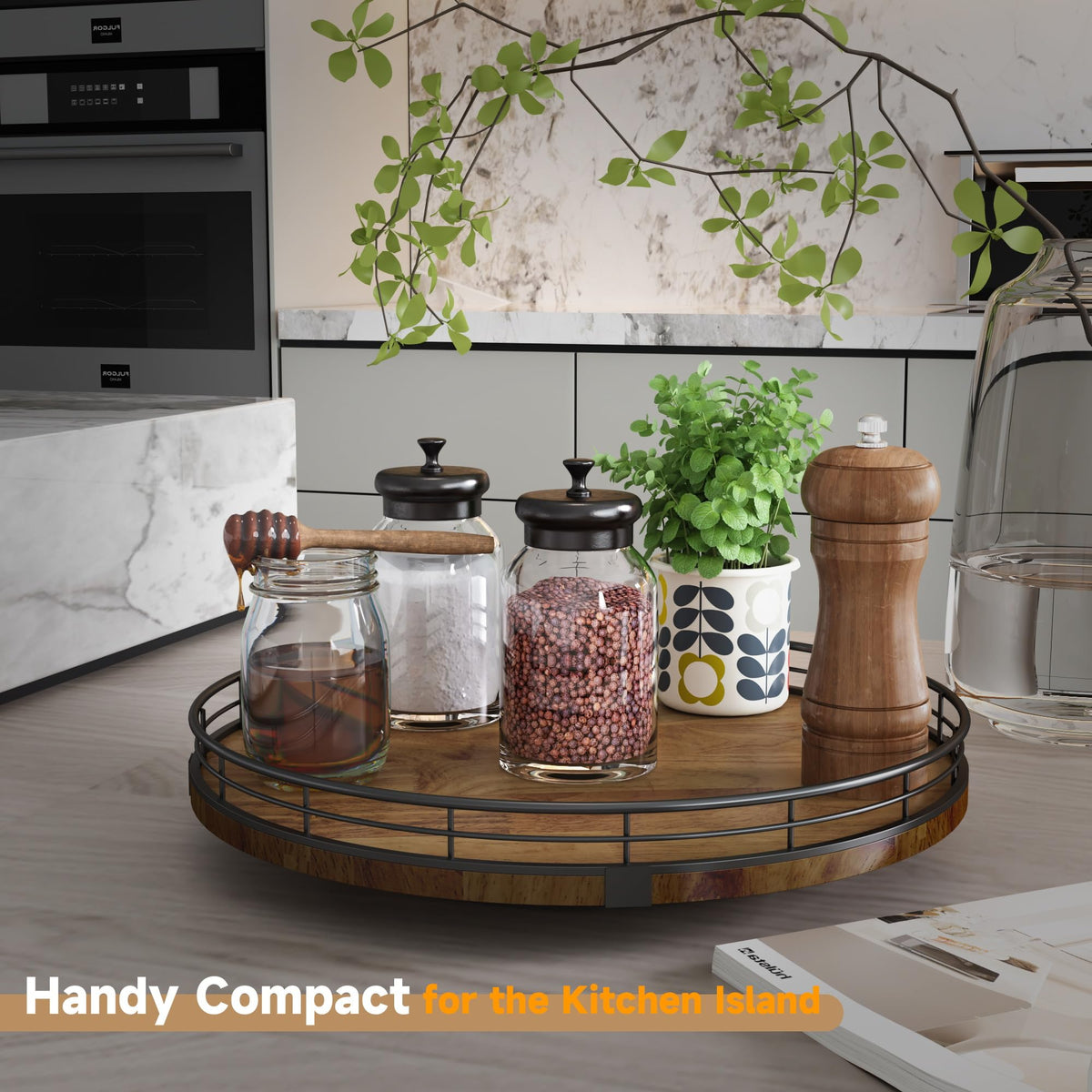AMH Farmhouse Oak 13-inch Lazy Susan close-up wood grain highlighting craftsmanship