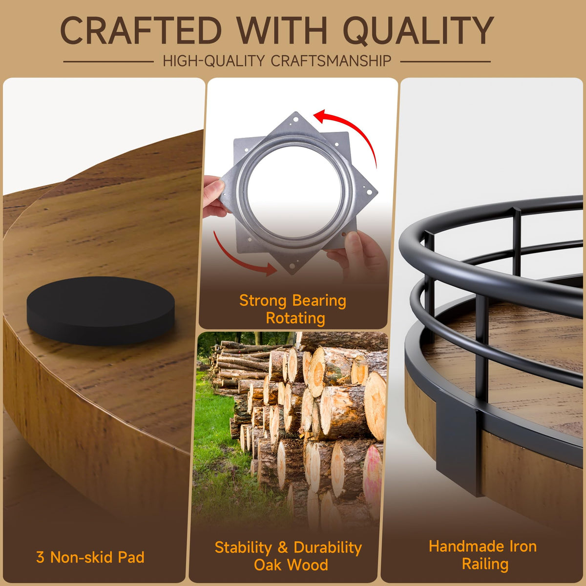AMH Farmhouse Oak 16-Inch Lazy Susan versatile for kitchen, dining, or cabinet use.