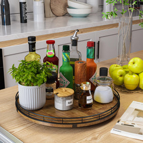 AMH Farmhouse Oak 16-Inch Lazy Susan rotation mechanism provides smooth 360-degree access.