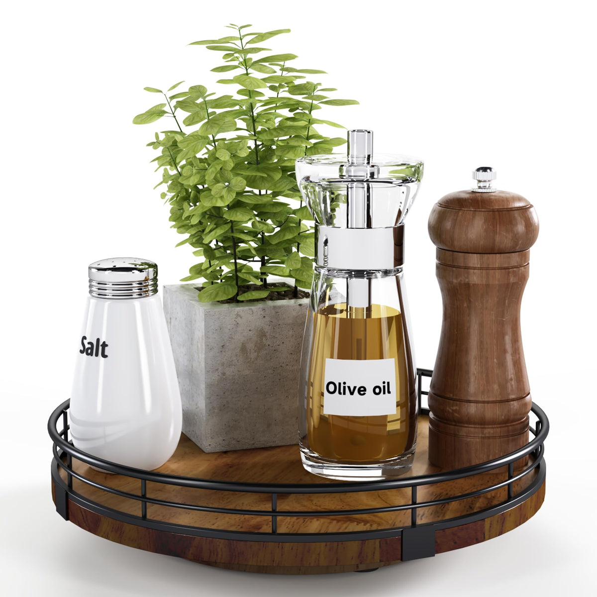 AMH Farmhouse Oak 9-inch Lazy Susan base view with solid wood and smooth rotation.