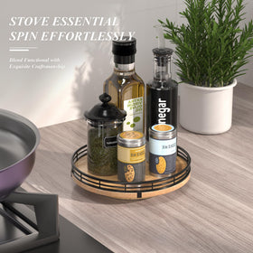 AMH oak lazy Susan spin mechanism enabling smooth 360° access to spices