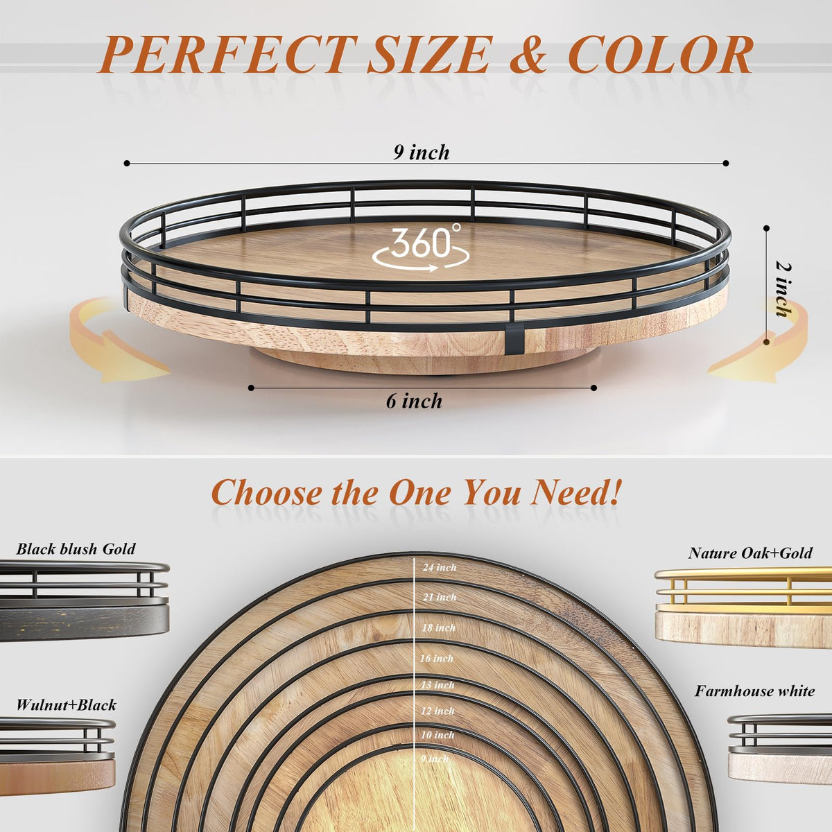 AMH round farmhouse lazy Susan enhances dining table organization with easy access