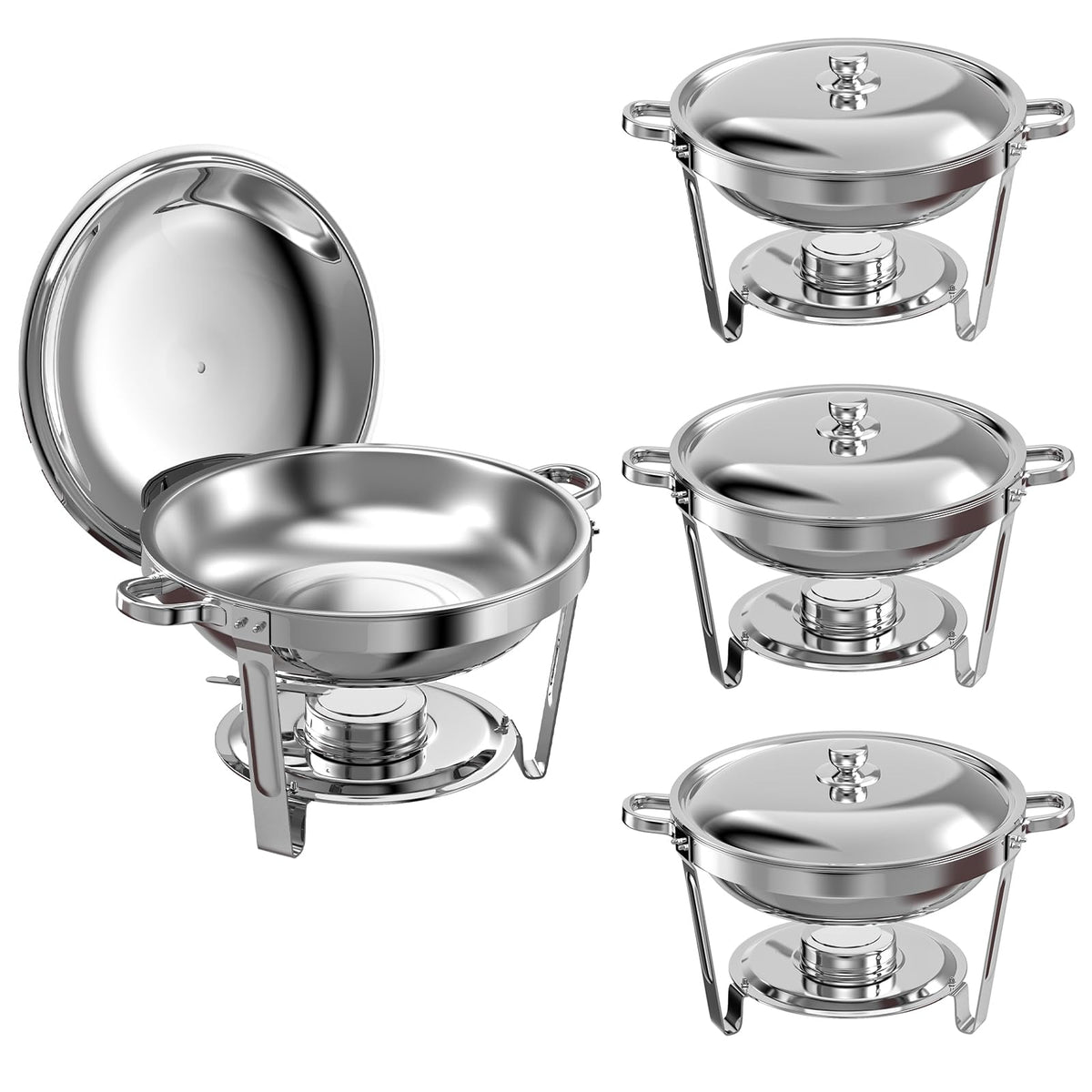 Amhier four-pack chafing dishes on a buffet with stable triangle design.