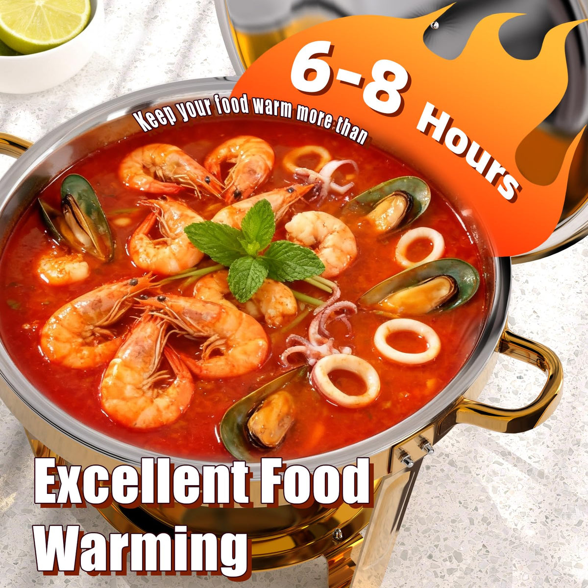 Amhier chafing dish with smooth edges for safe handling
