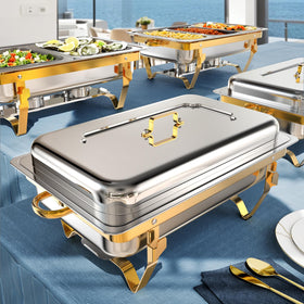 Amhier 9Qt chafing dishes pack shot highlighting sturdy stainless steel construction